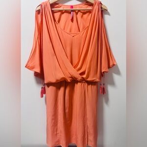 plenty By TRACY REESE Coral Silk Sleeveless Grecian Short Dress Size S